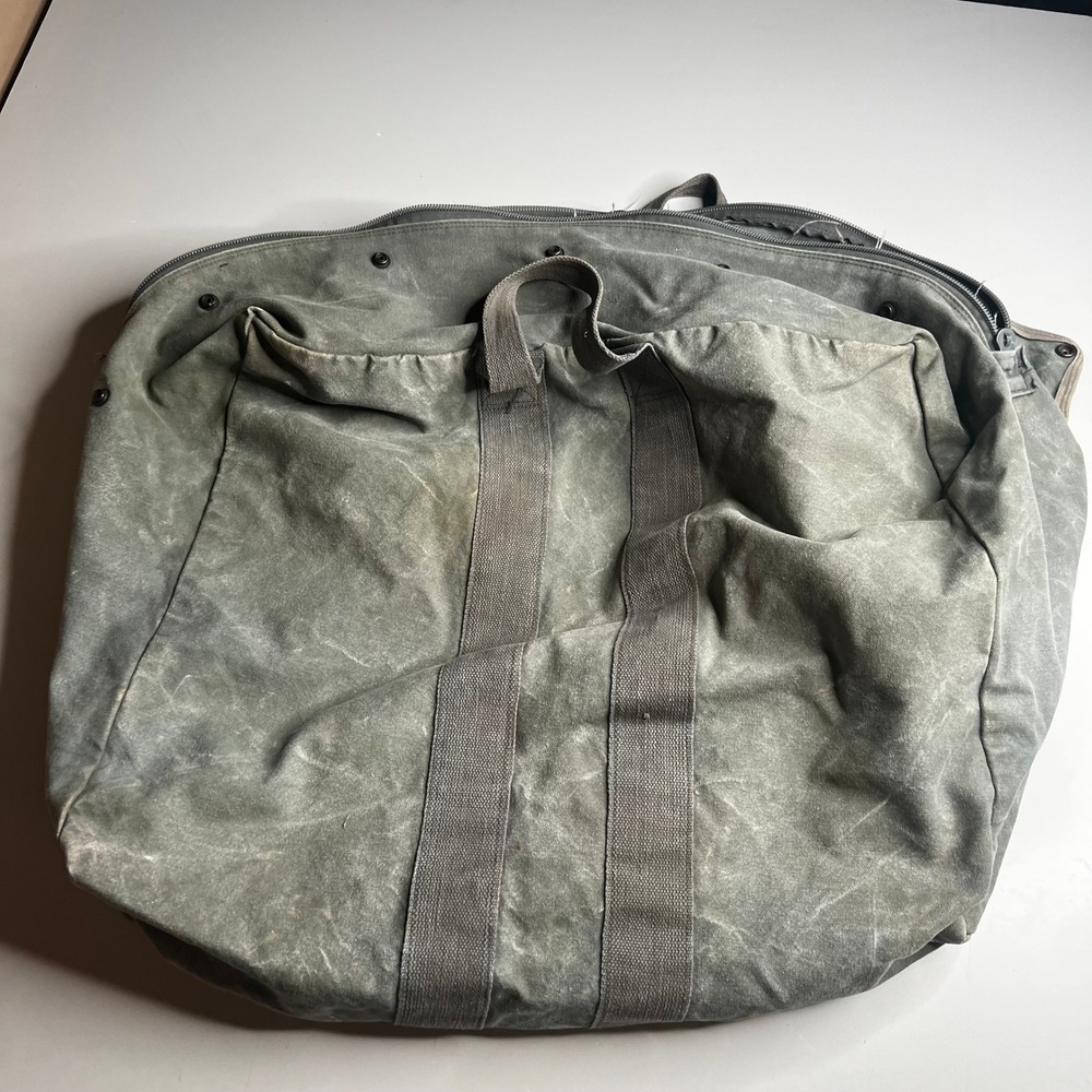 Vintage Waxed Canvas Flight Bag Military‎ Style Duffel Olive Drab Large Utility